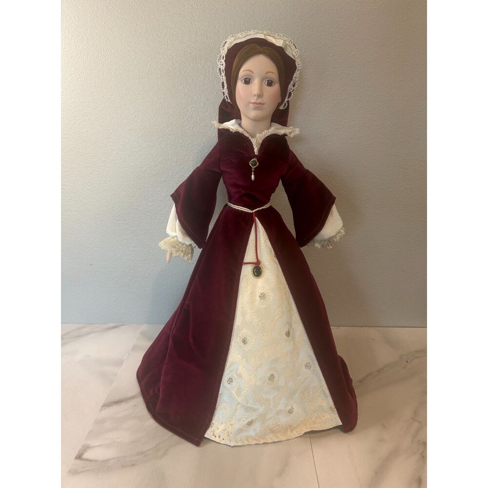 Queen Mary Porcelain Doll 19 Inch Burgundy Dress Repaired Foot
